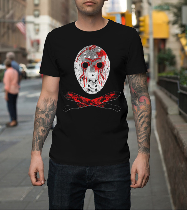 Shirt: Friday the 13th Jason Mask Bloody Machete Crossed Horror T-Shirt Friday the 13th Jason Mask Bloody Machete Crossed Horror T-Shirt