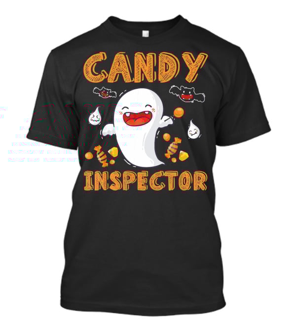 Candy Inspector Ghost Halloween Co Spooky Fun With Bats And Sweets T-Shirt