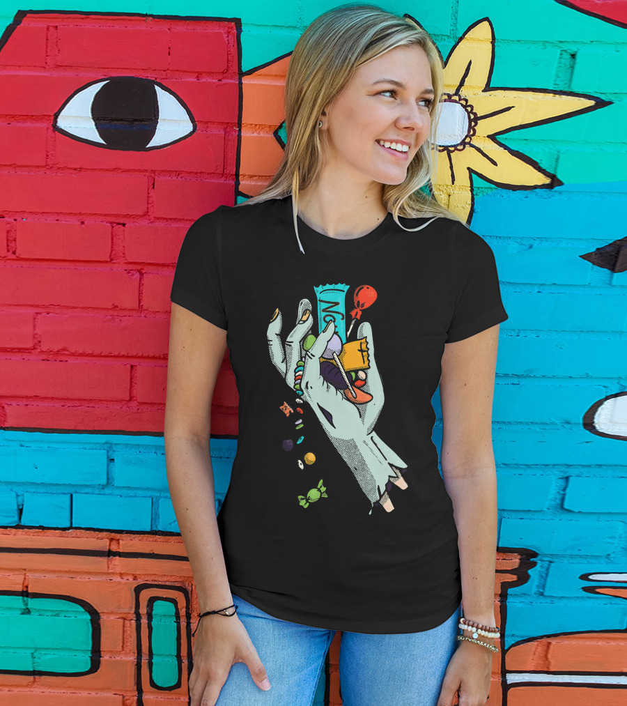 Holidaze Trick Or Treat Zombie Hand No Treats Candies Balloon T-Shirt