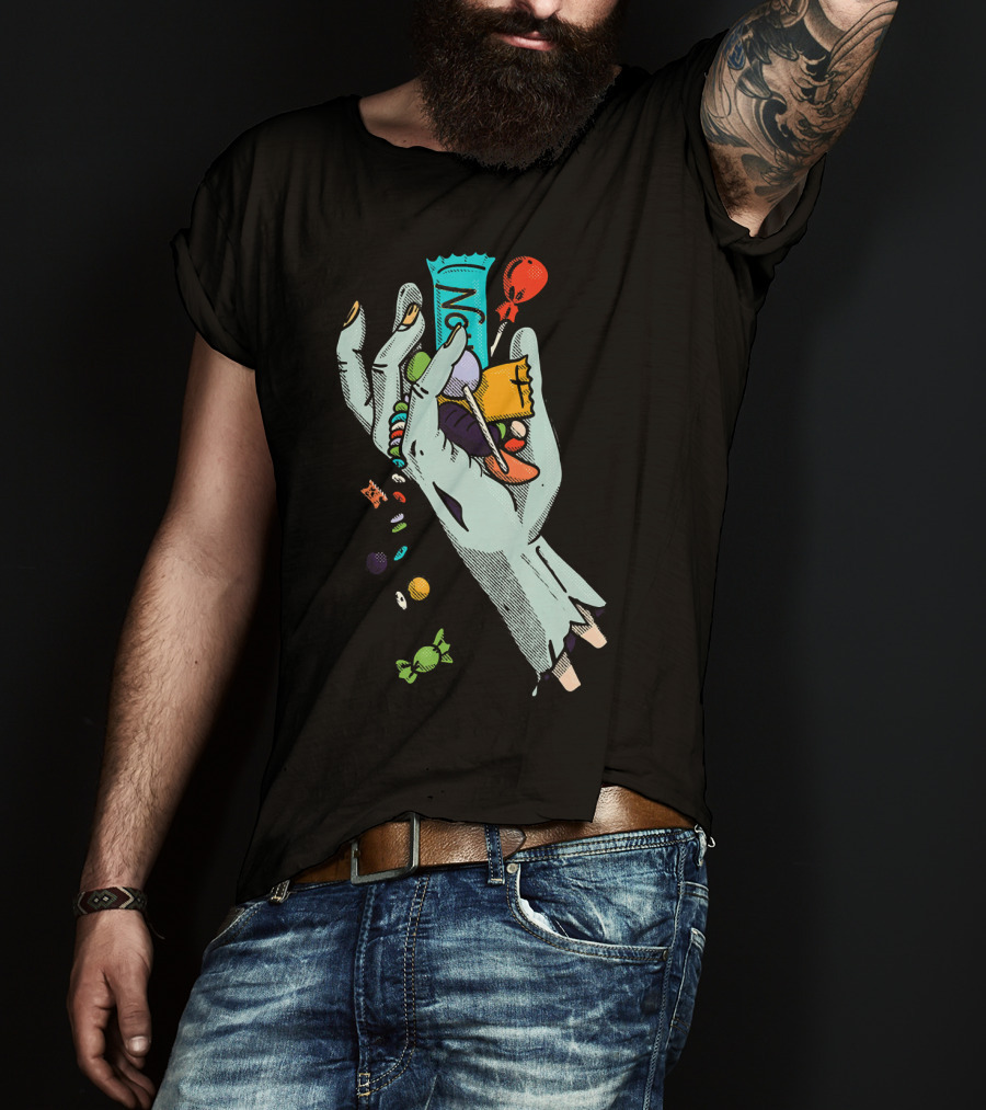 Holidaze Trick Or Treat Zombie Hand No Treats Candies Balloon T-Shirt
