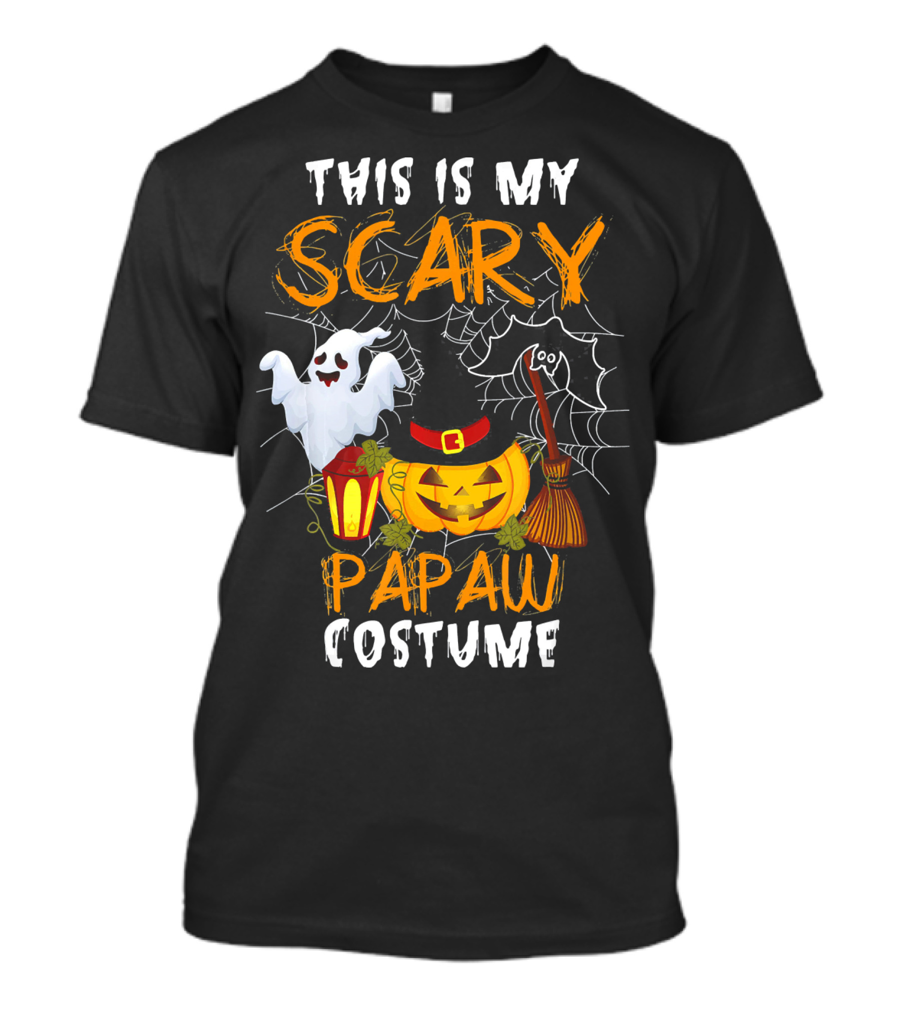 This Is My Scary Papaw Costume Ghost Pumpkin Lantern Broom Spiderweb T-Shirt