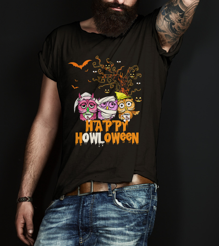 Happy Howloween Funny Mummy Witch Owls Halloween T-Shirt