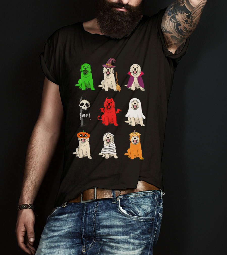 Golden Retrievers Halloween Costumes Funny Ghost Witch Pumpkin Mummy Devil Skeleton T-Shirt