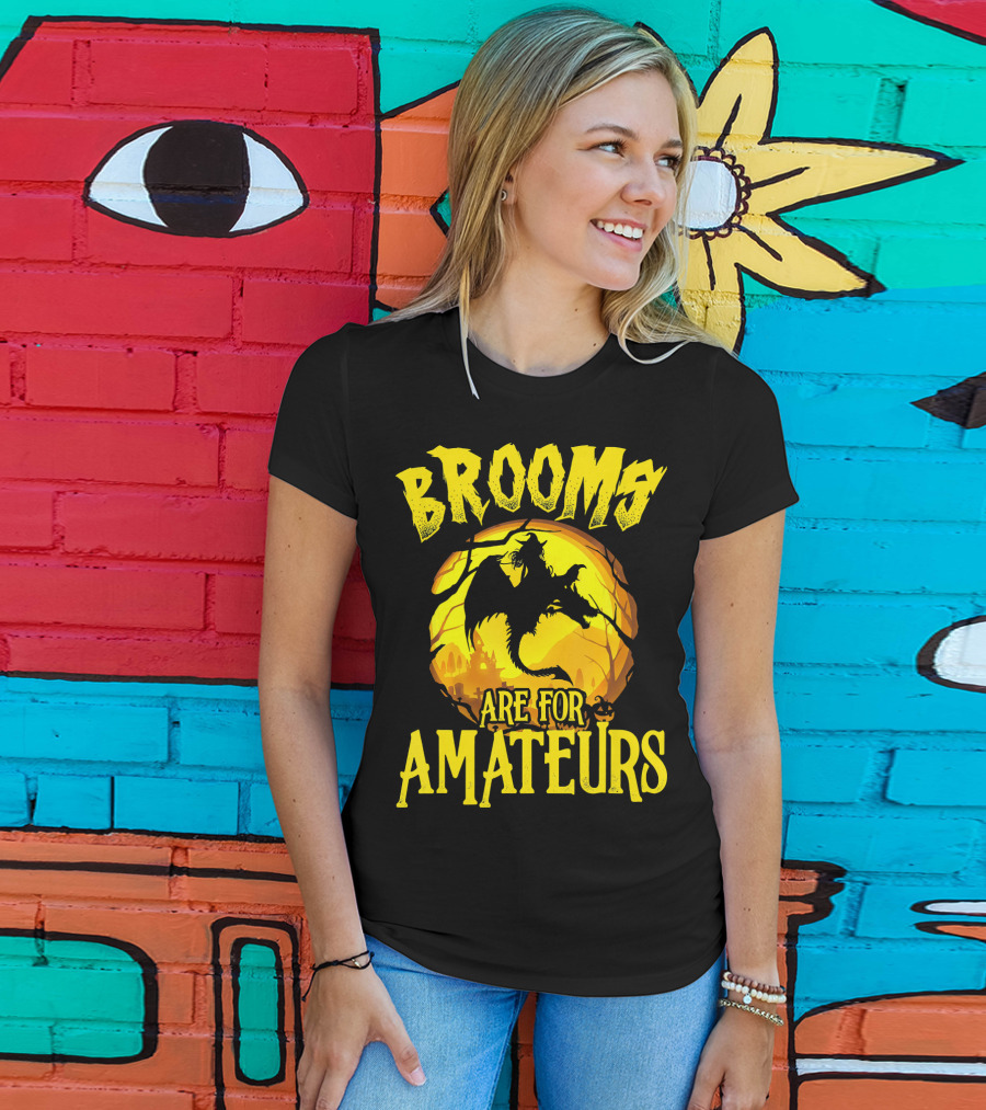 Brooms Are For Amateurs Halloween Witch Riding Dragon T-Shirt