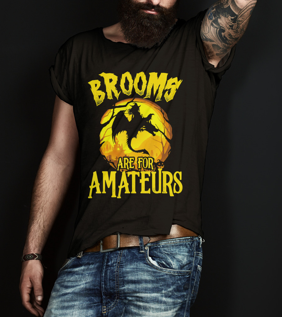 Brooms Are For Amateurs Halloween Witch Riding Dragon T-Shirt