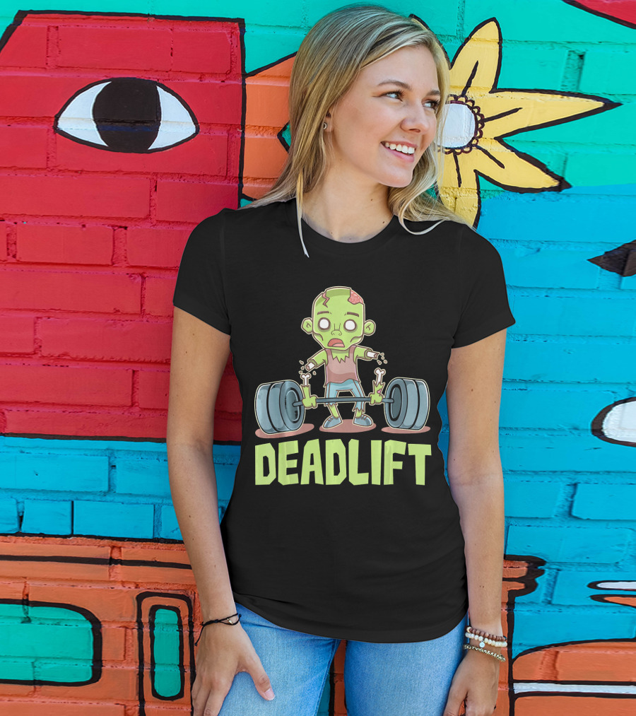 Deadlift Zombie Lifting Cartoon Undead Weightlifting T-Shirt
