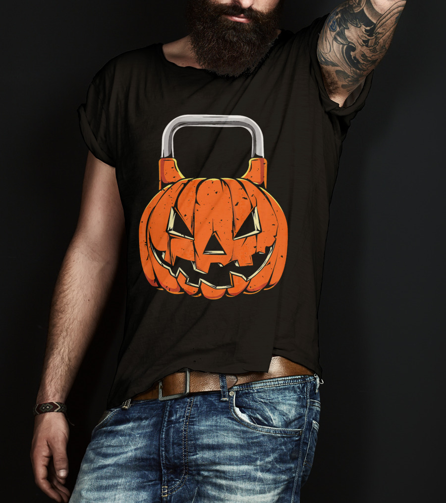 Kettlebell Fitness Gym And Spooky Pumpkin Halloween Workout T-Shirt