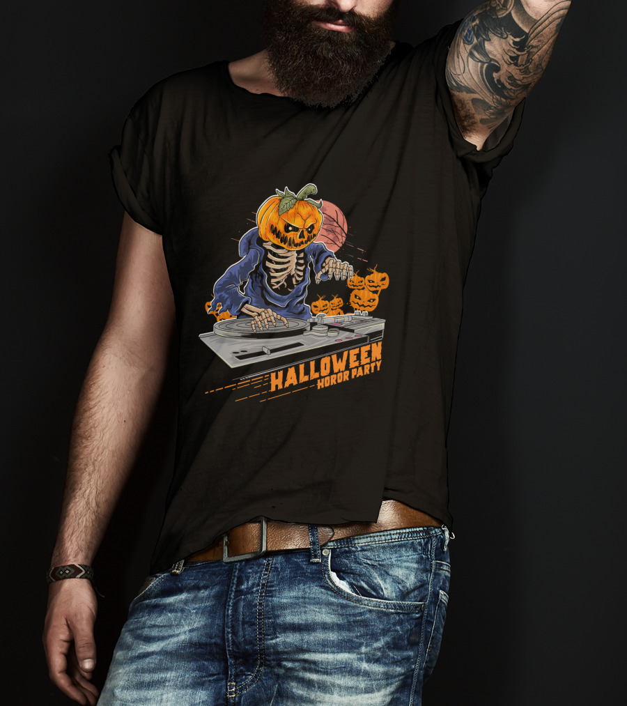Halloween Horror Party Jack O Lantern DJ Pumpkin Halloween Horr T-Shirt