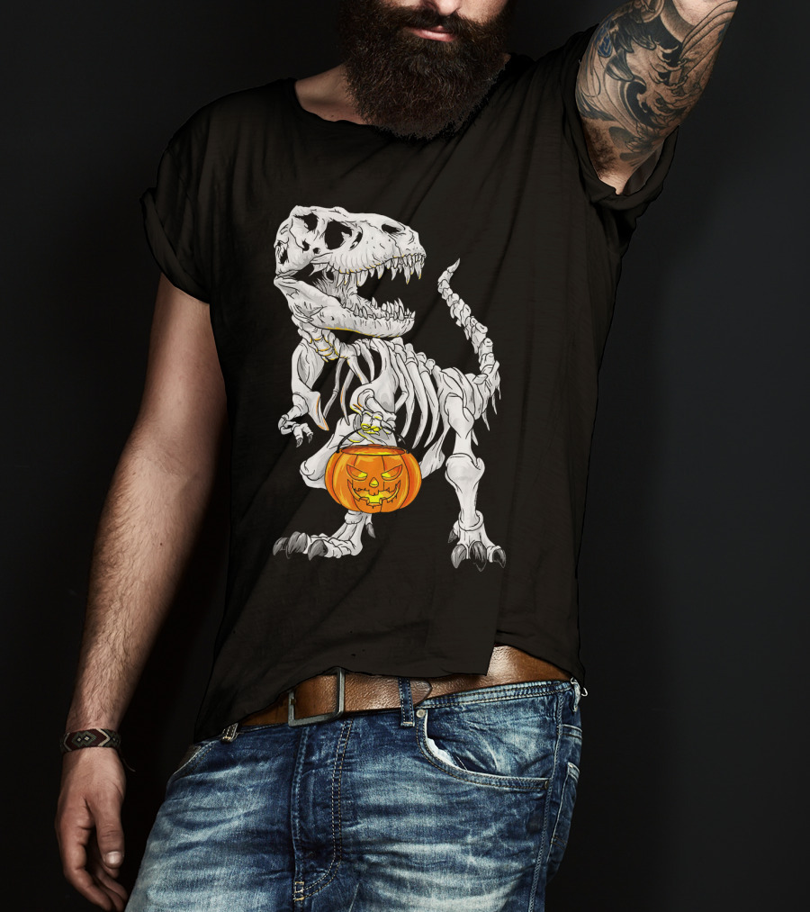 T Rex Skeleton Halloween Costume Dinosaur Pumpkin T-Shirt