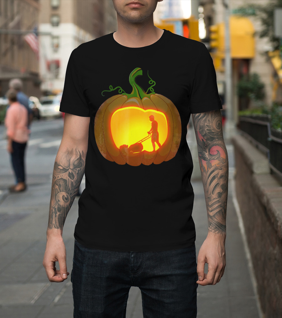 Pumpkin Jack-O'-Lantern With Lawn Mower T-Shirt
