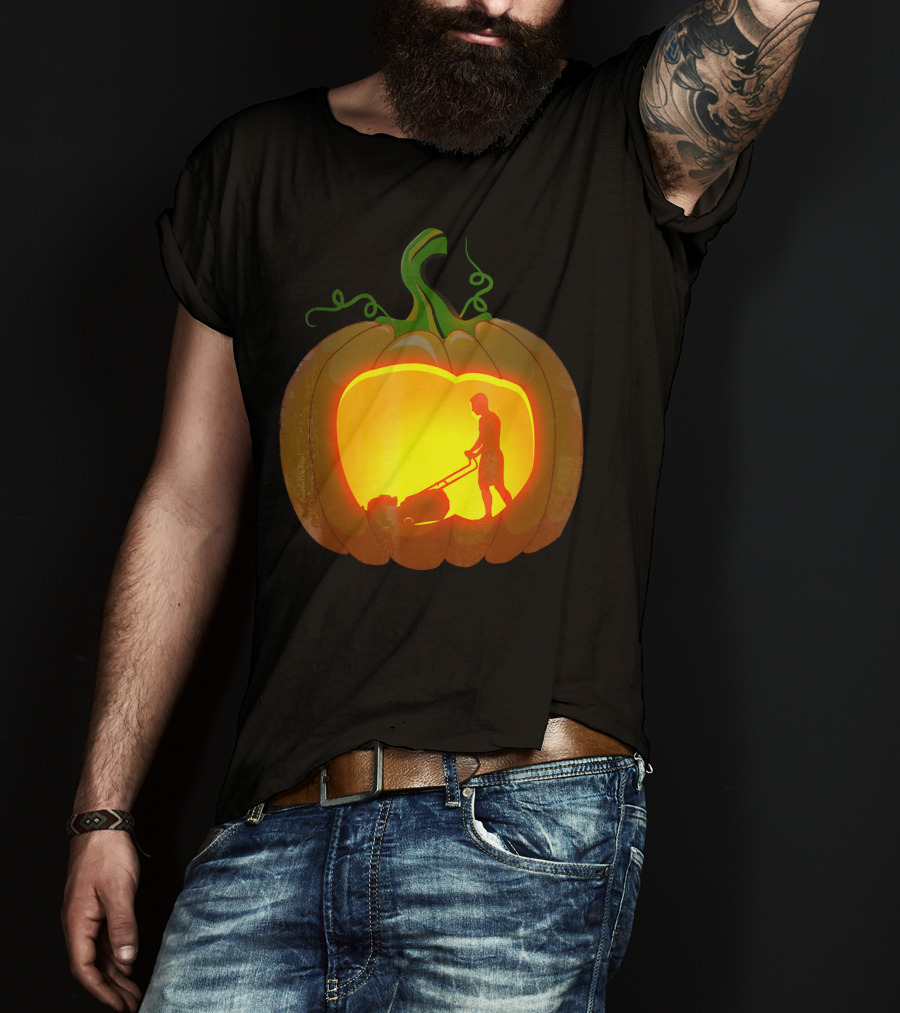 Pumpkin Jack-O'-Lantern With Lawn Mower T-Shirt