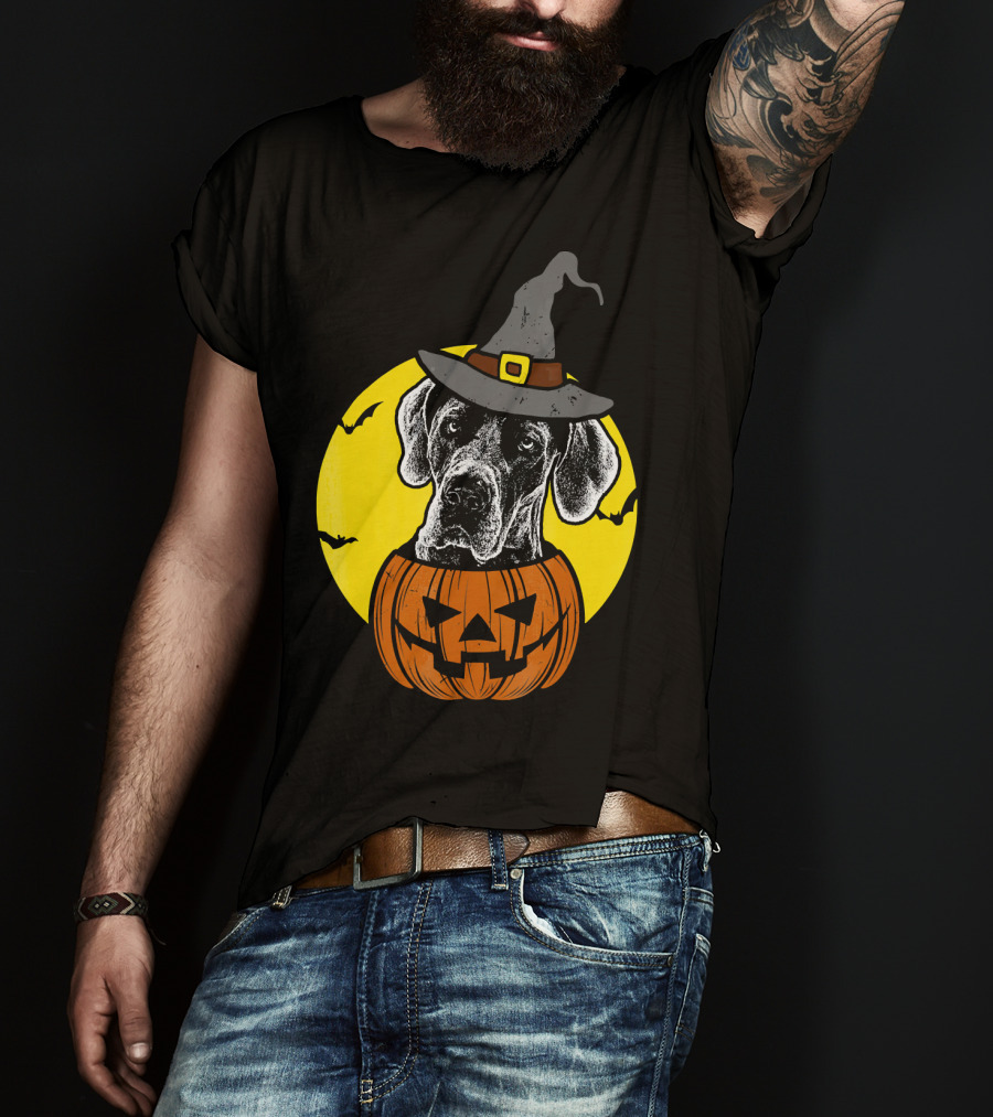 Great Dane Pumpkin Witch Halloween Scary T-Shirt
