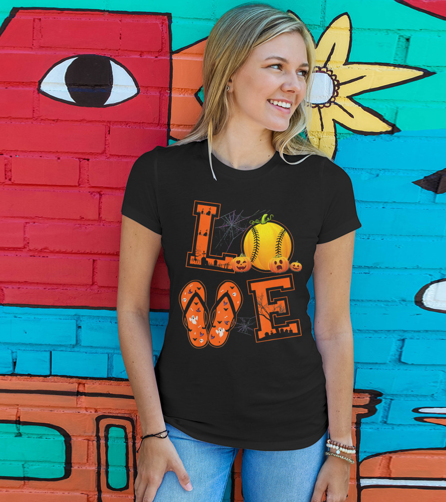 LOVE Halloween Softball Pumpkin T-Shirt