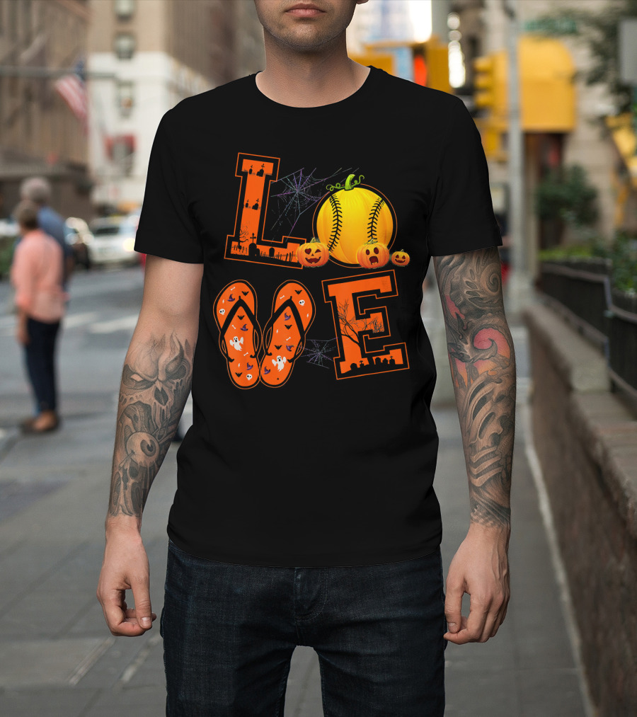 LOVE Halloween Softball Pumpkin T-Shirt