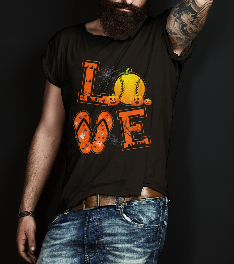 LOVE Halloween Softball Pumpkin T-Shirt