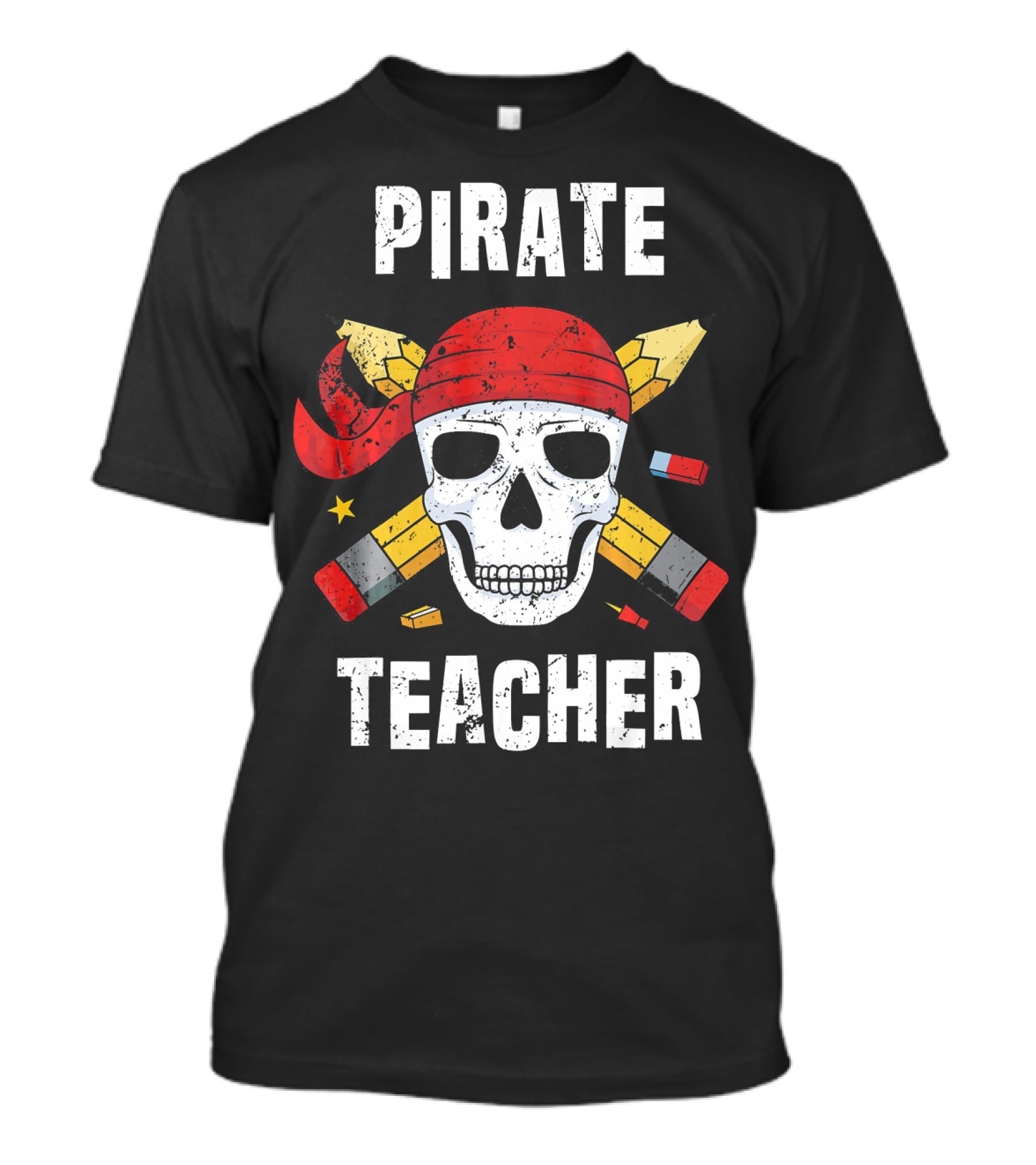 Pirate Teacher Skull With Pencils And Bandana T-Shirt