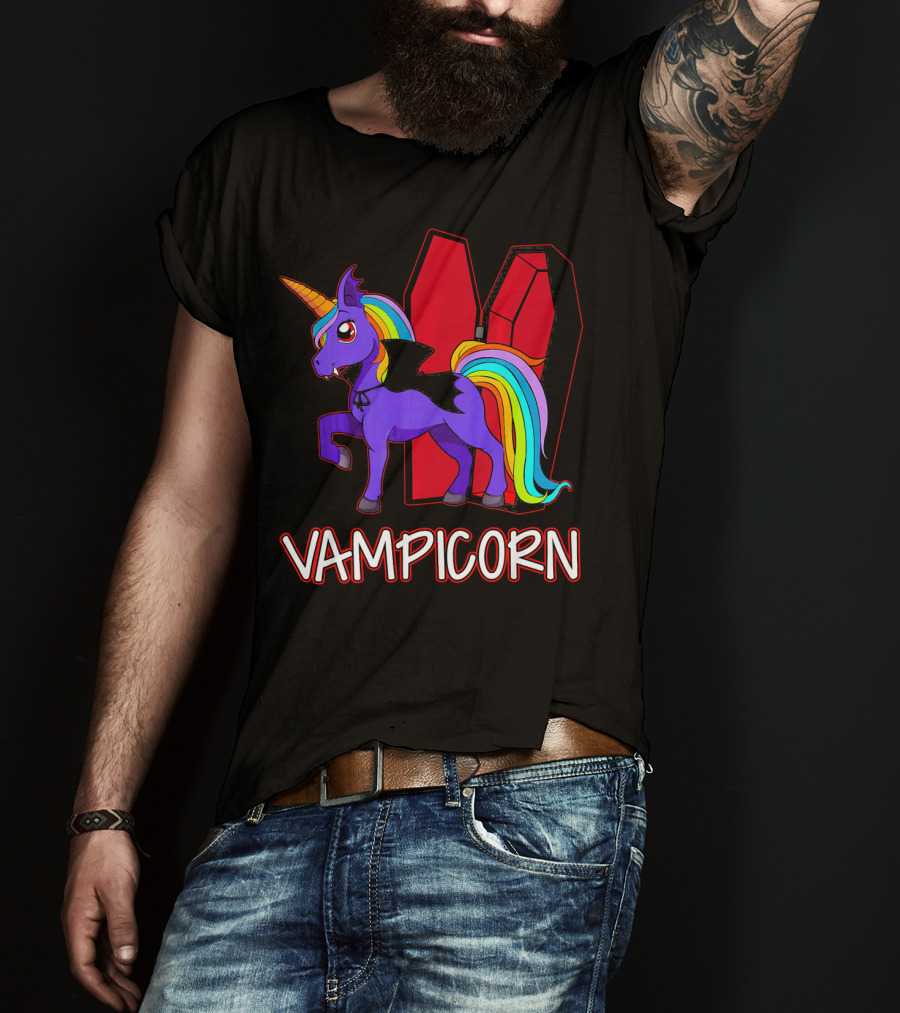 Vampicorn Rainbow Unicorn Vampire With Coffin Wings T-Shirt