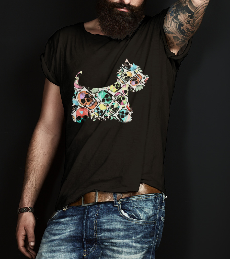 Zombie Westie Multicolored Skulls T-Shirt