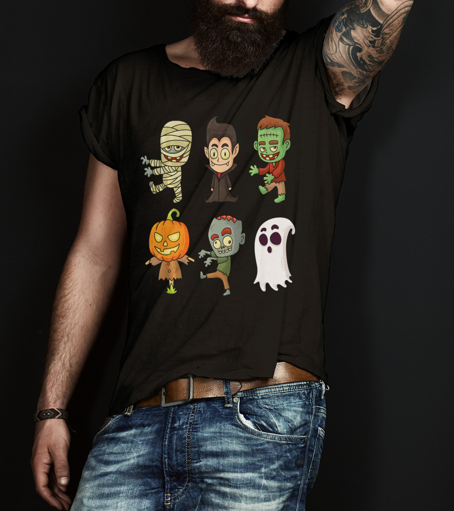 Funny Halloween Monsters Mummy Vampire Frankenstein Pumpkin Zombie Ghost T-Shirt