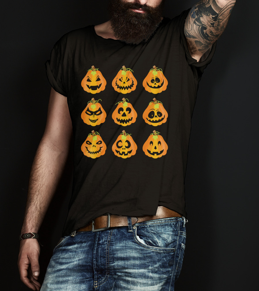 Happy Fall Pumpkin Faces Emojis Autumn Collection T-Shirt