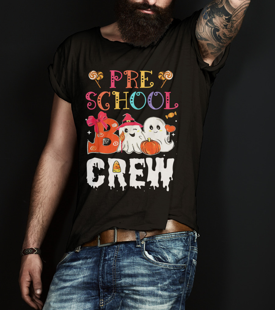 Preschool Boo Crew Halloween Ghosts With Candy Pumpkins T-Shirt