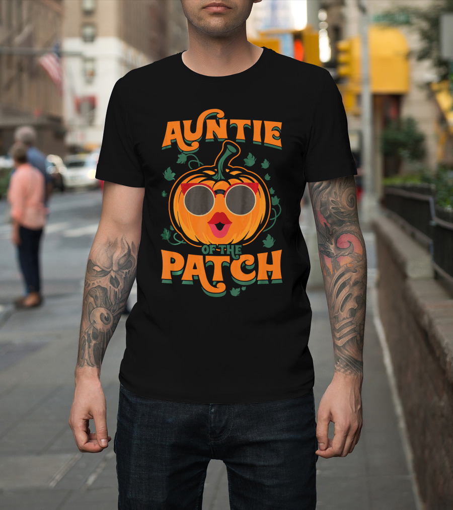 Auntie Of The Patch Sunglasses Pumpkin Face T-Shirt