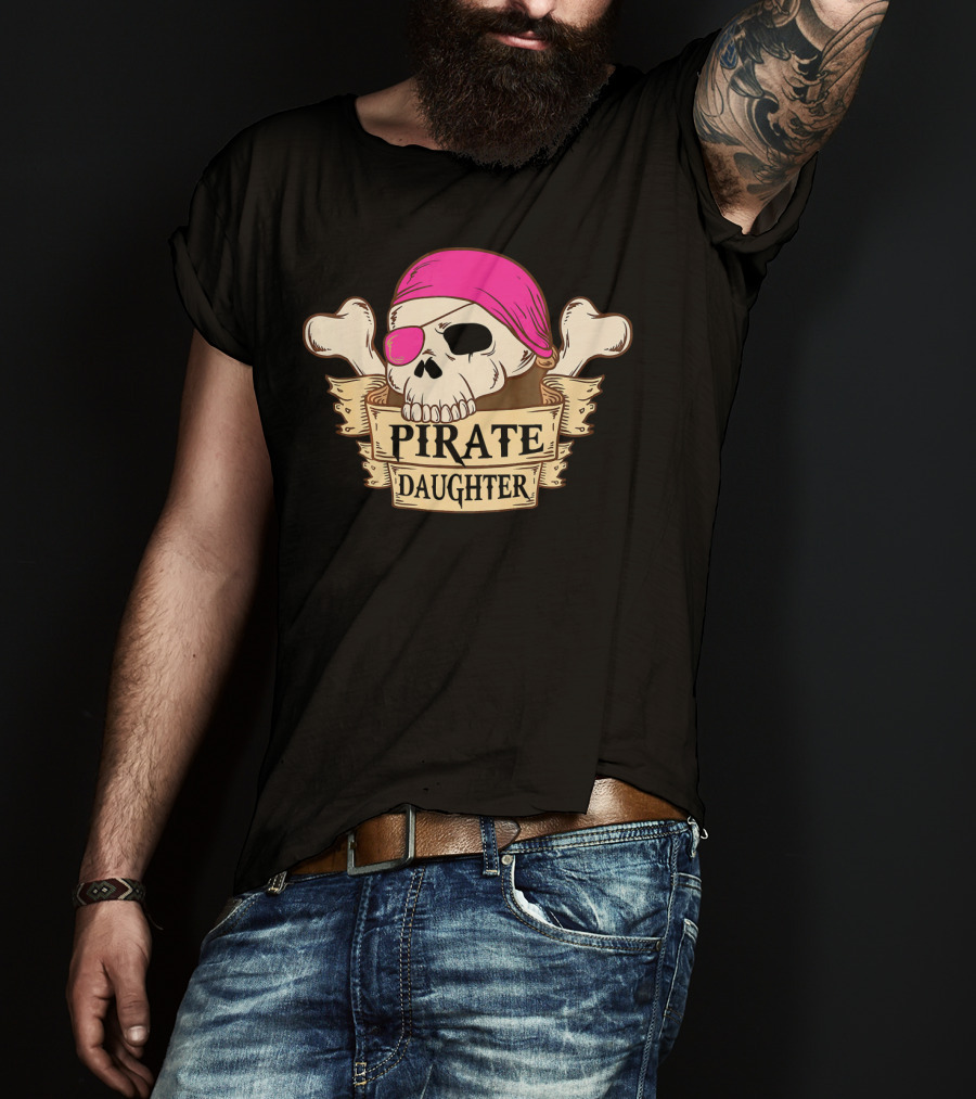 Pirate Daughter Skull With Pink Bandana And Crossbones T-Shirt