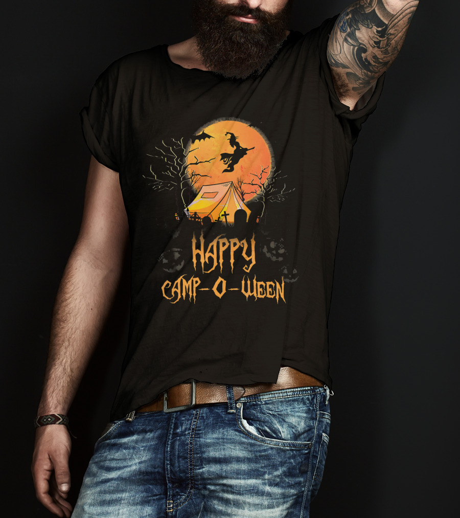 Happy Camp O Ween Halloween Witch Tent Scene T-Shirt