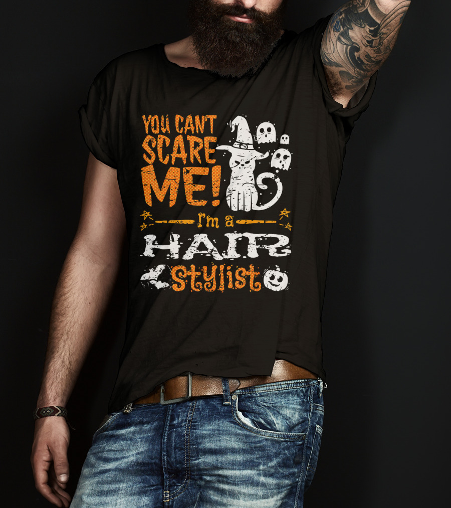 You Can't Scare Me I'm A Hair Stylist Halloween Cat And Ghosts T-Shirt