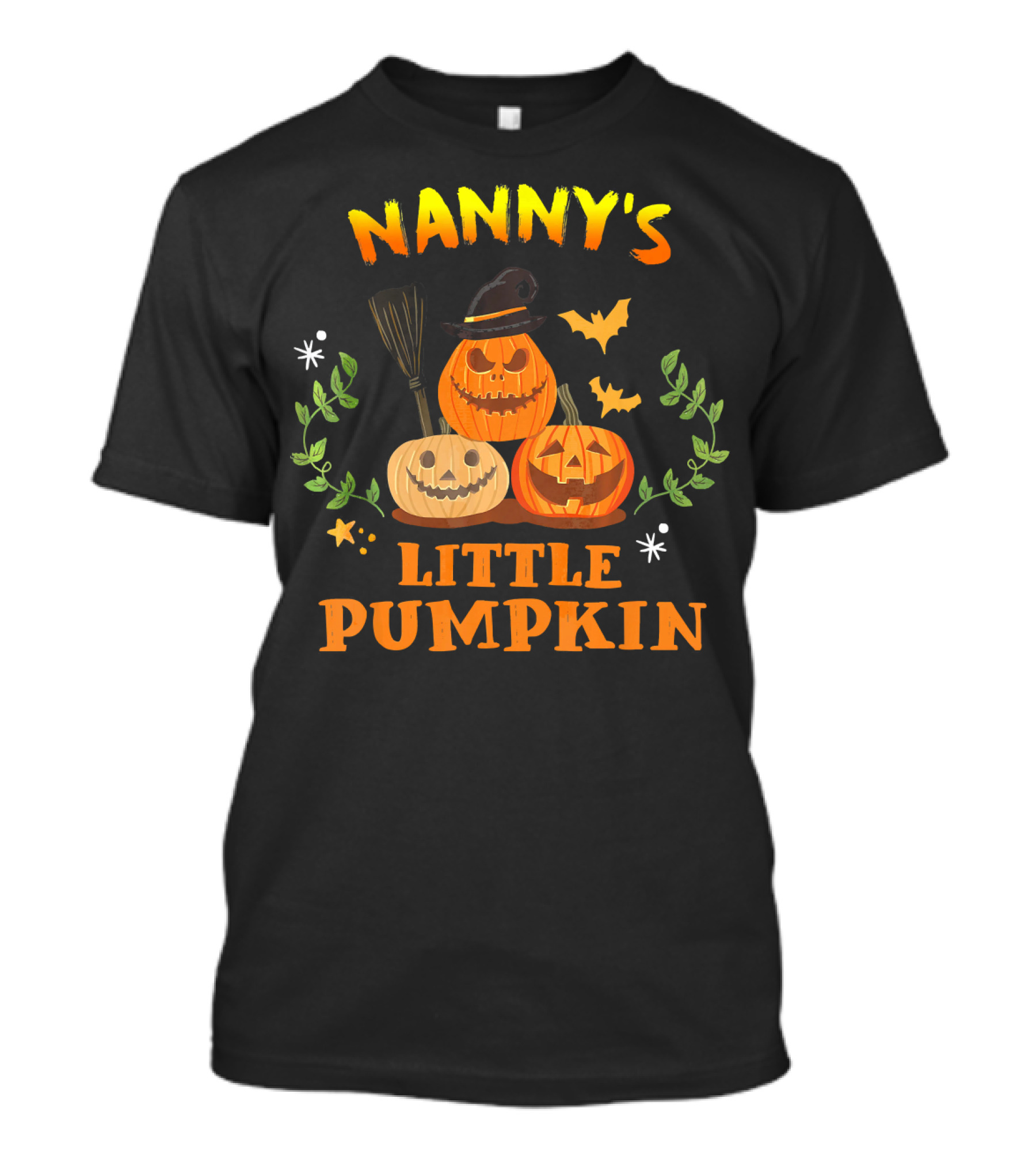 Nanny's Little Pumpkin Halloween Jack-O'-Lanterns And Broomsticks With Witch Hat T-Shirt