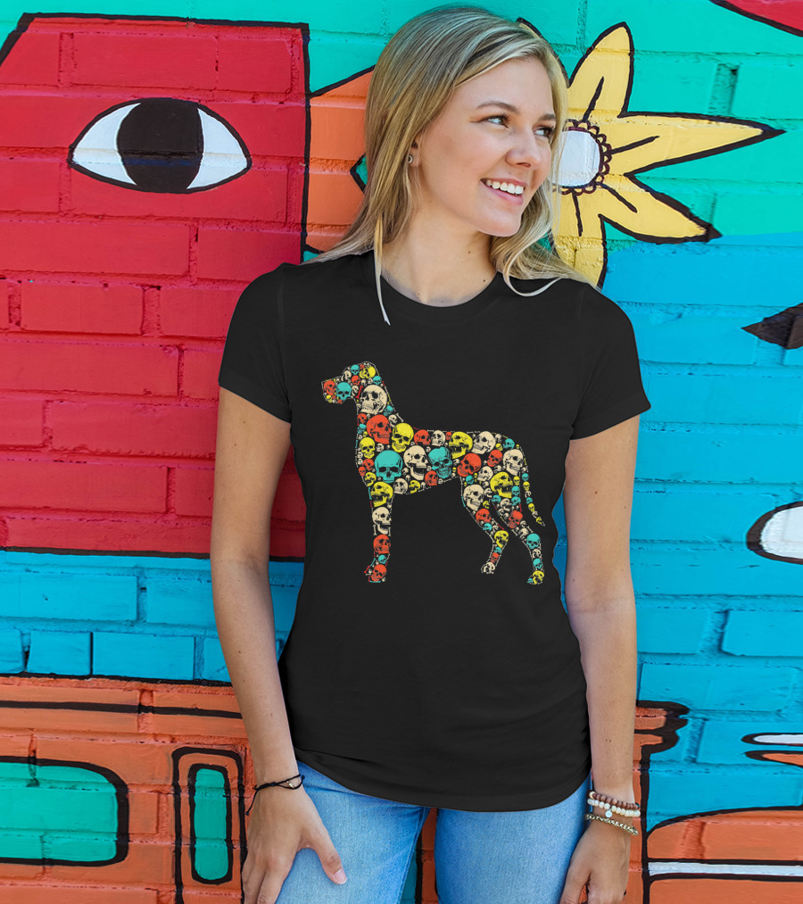 Funny Great Dane Dog Skull Skeleton Pattern Hall T-Shirt
