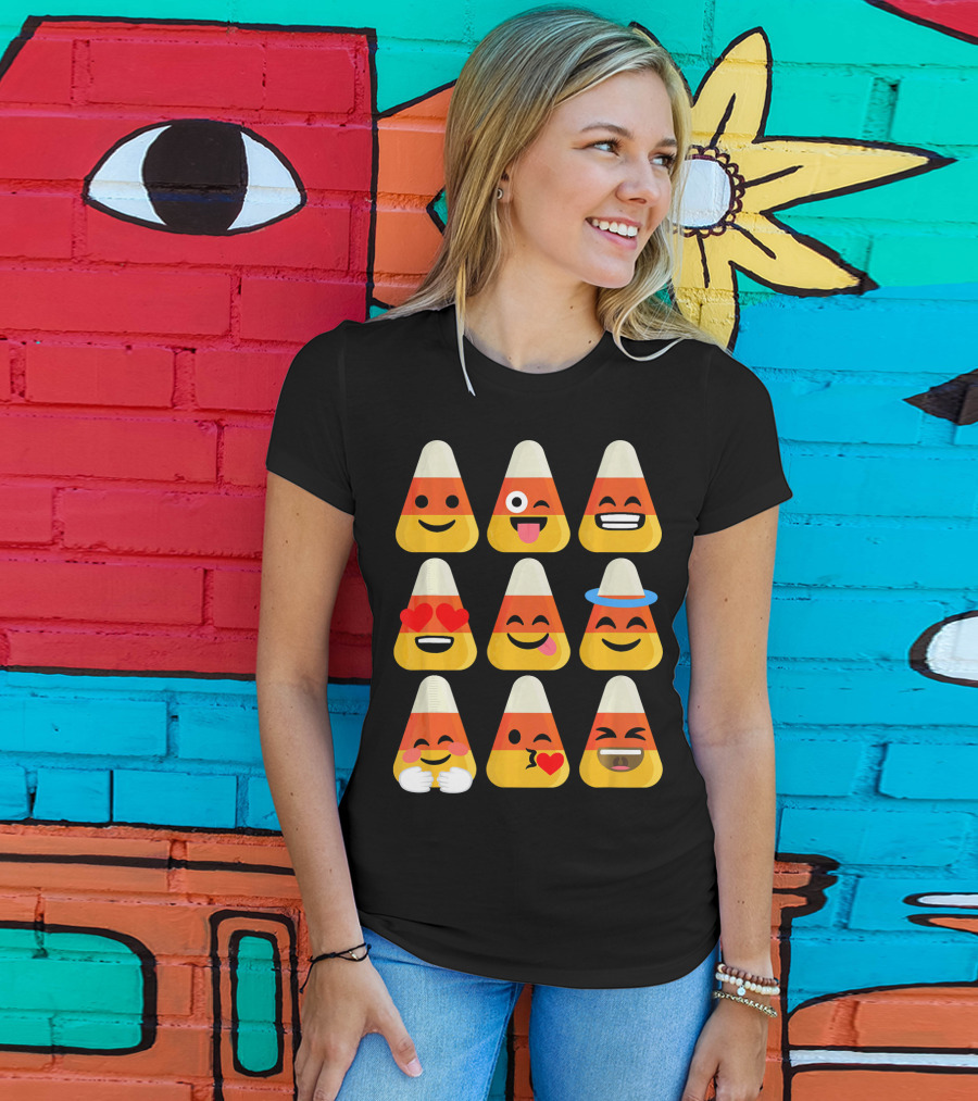 Candy Corn Emoji Faces Kawaii Expressions T-Shirt