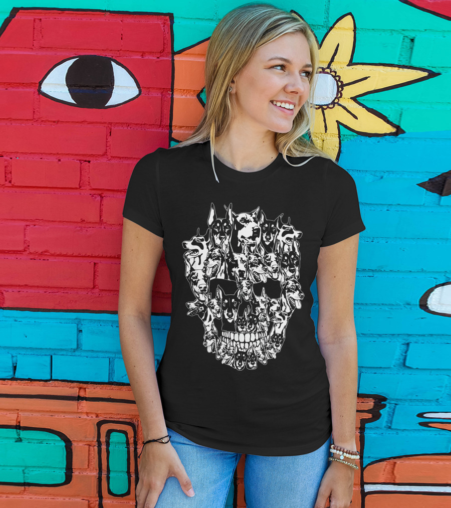 Doberman Dog Faces Forming Skull Design Best T-Shirt