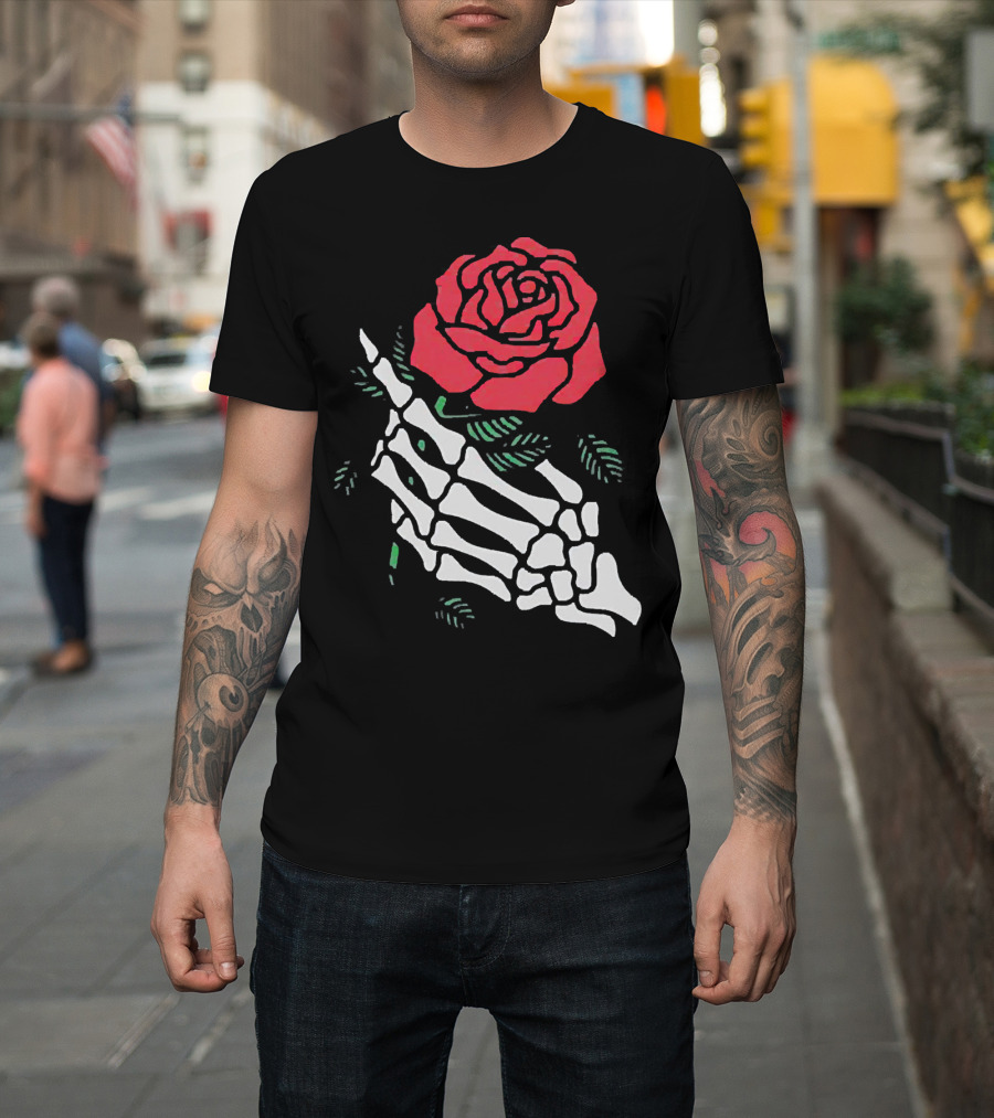 Rose White Skeleton Hand Holding Red Rose T-Shirt