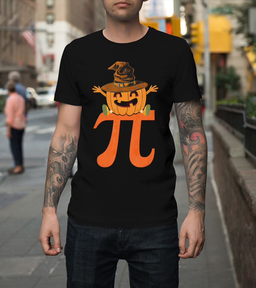 Halloween Pumpkin Witch Sitting on Pi T-Shirt