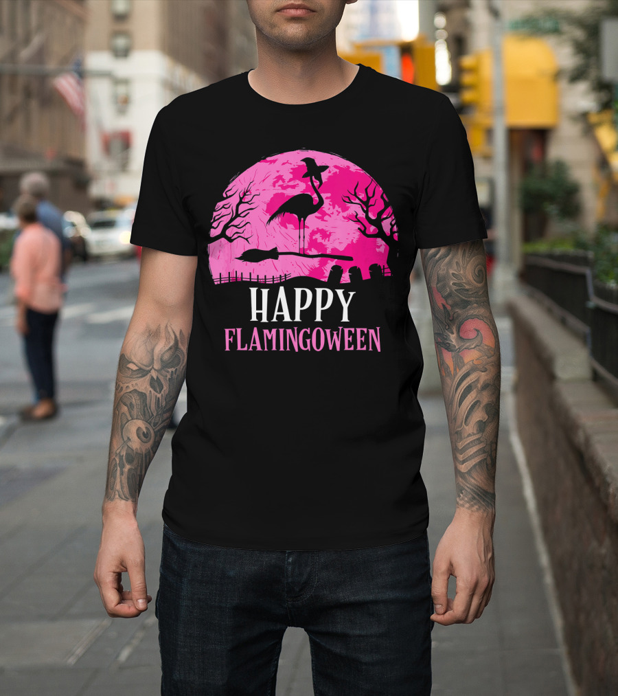 Happy Flamingoween Flamingo Witch T-Shirt