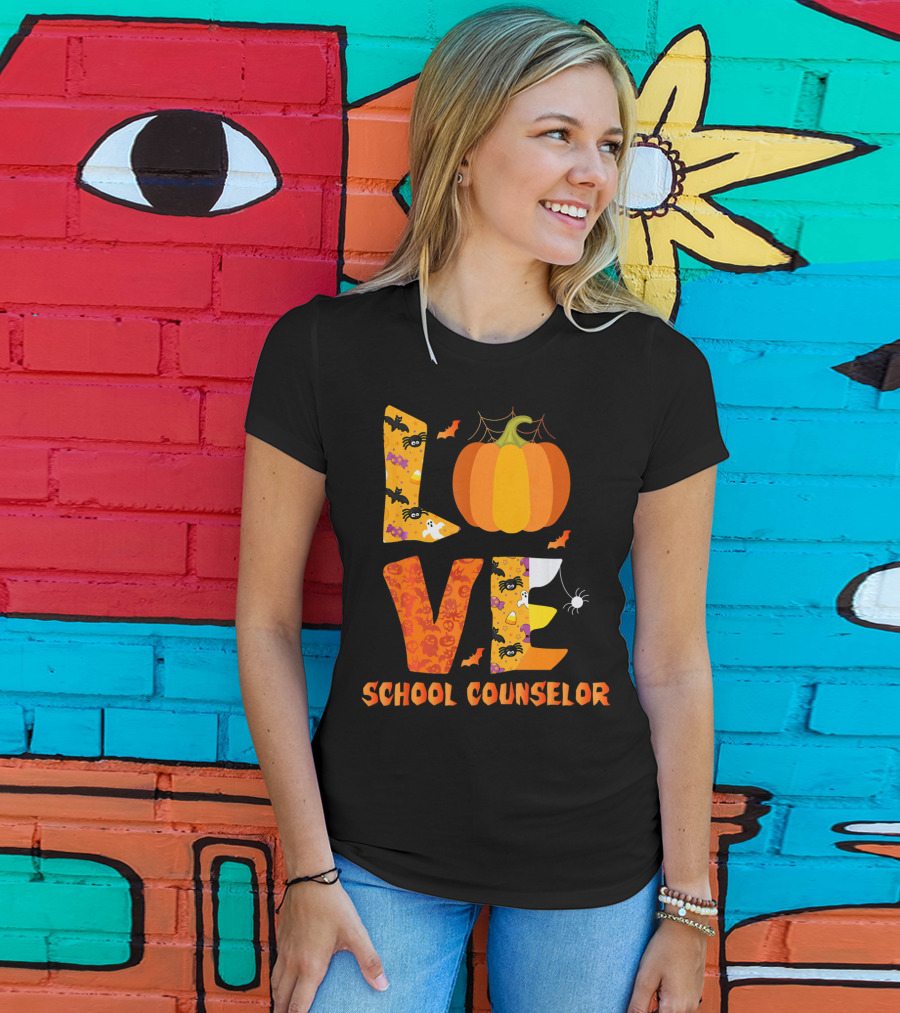 Halloween Love School Counselor Pumpkin Ghost Spider T-Shirt