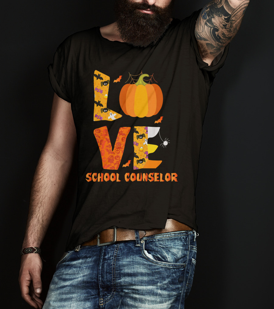 Halloween Love School Counselor Pumpkin Ghost Spider T-Shirt
