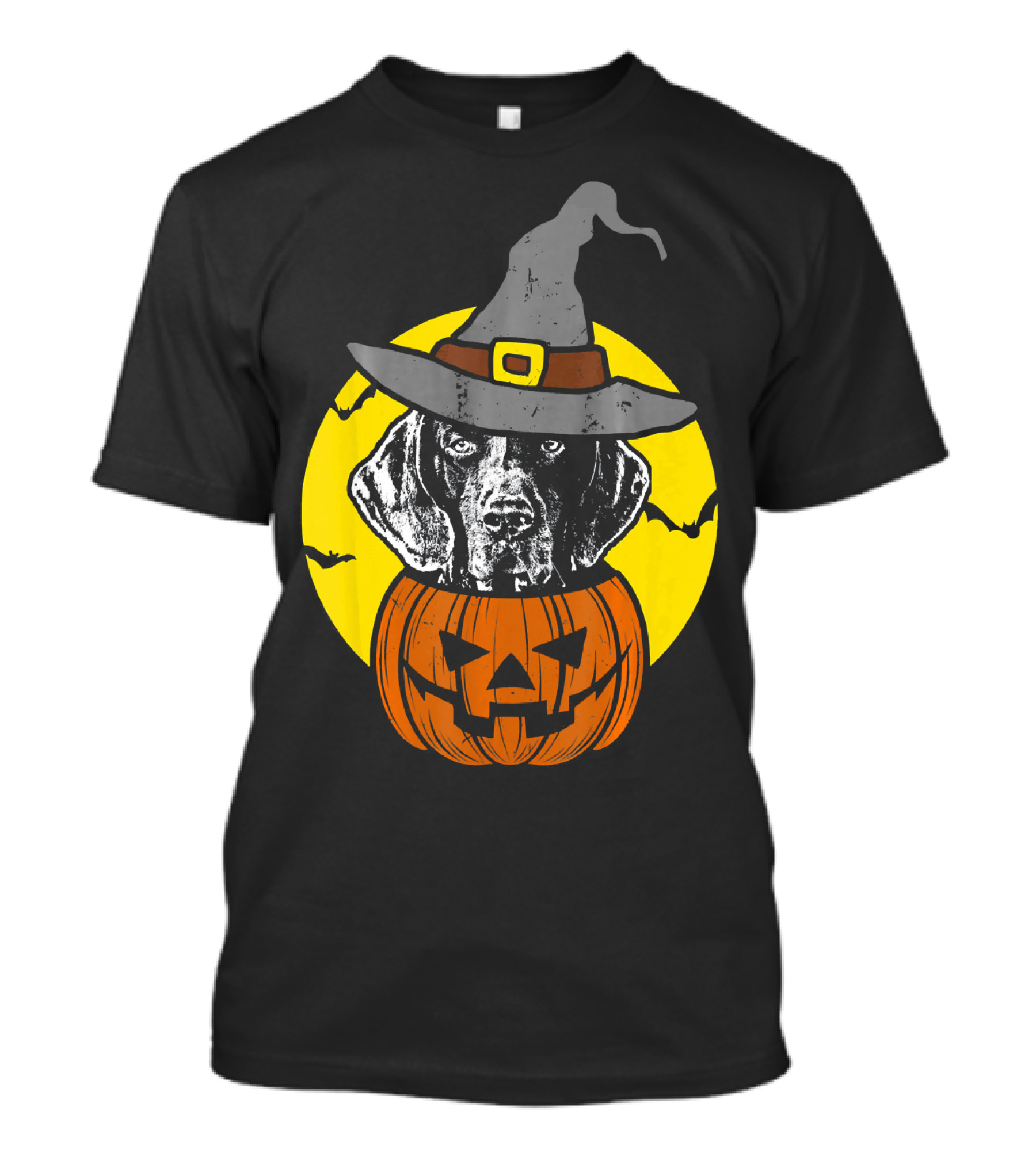 German Shorthaired Pointer Witch Hat Pumpkin Halloween Moon T-Shirt