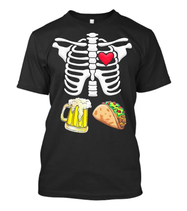 Skeleton Ribcage Heart Tacos Beer Pregnancy Novelty T-Shirt