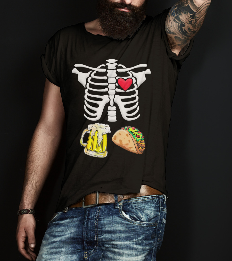 Skeleton Ribcage Heart Tacos Beer Pregnancy Novelty T-Shirt
