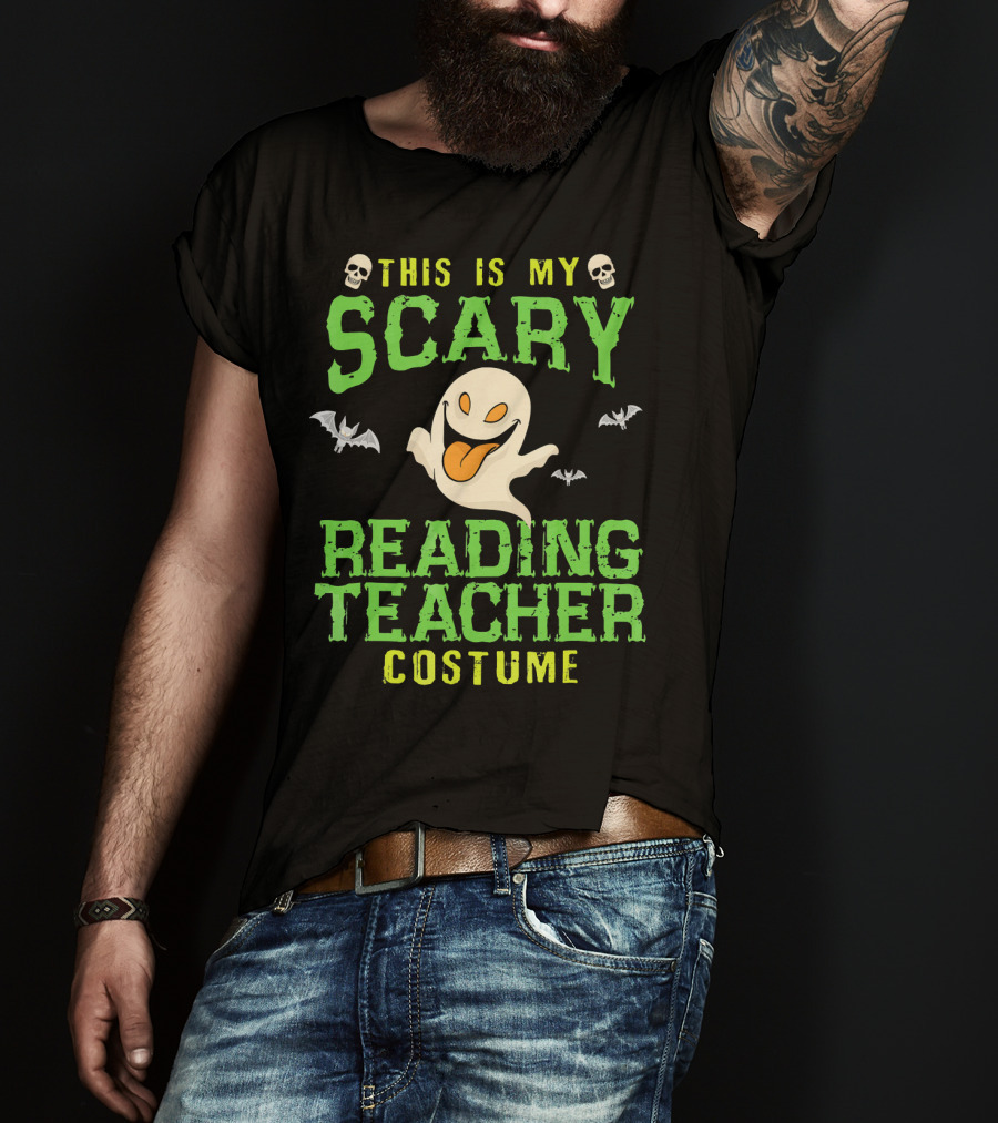 This Is My Scary Reading Teacher Costume Ghost Skulls Bats T-Shirt