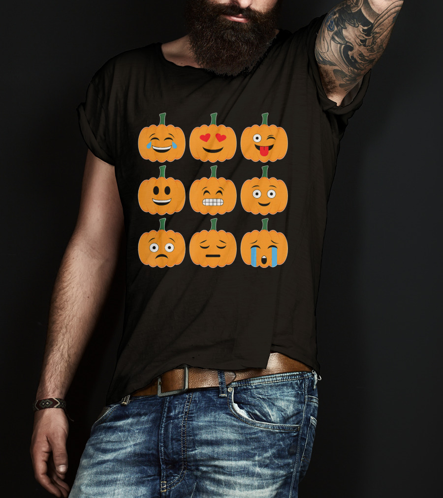 Pumpkin Emoji Collection Pumpkins Emotic Faces Halloween T-Shirt