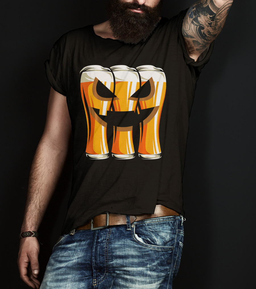 Halloween Pumpkin Beer Glasses Funny Drinking Scary T-Shirt