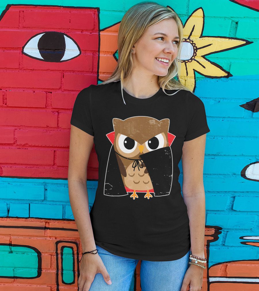Halloween Owl Dressed As Dracula In Cape T-Shirt