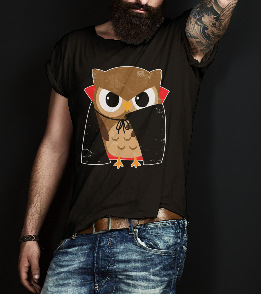 Halloween Owl Dressed As Dracula In Cape T-Shirt