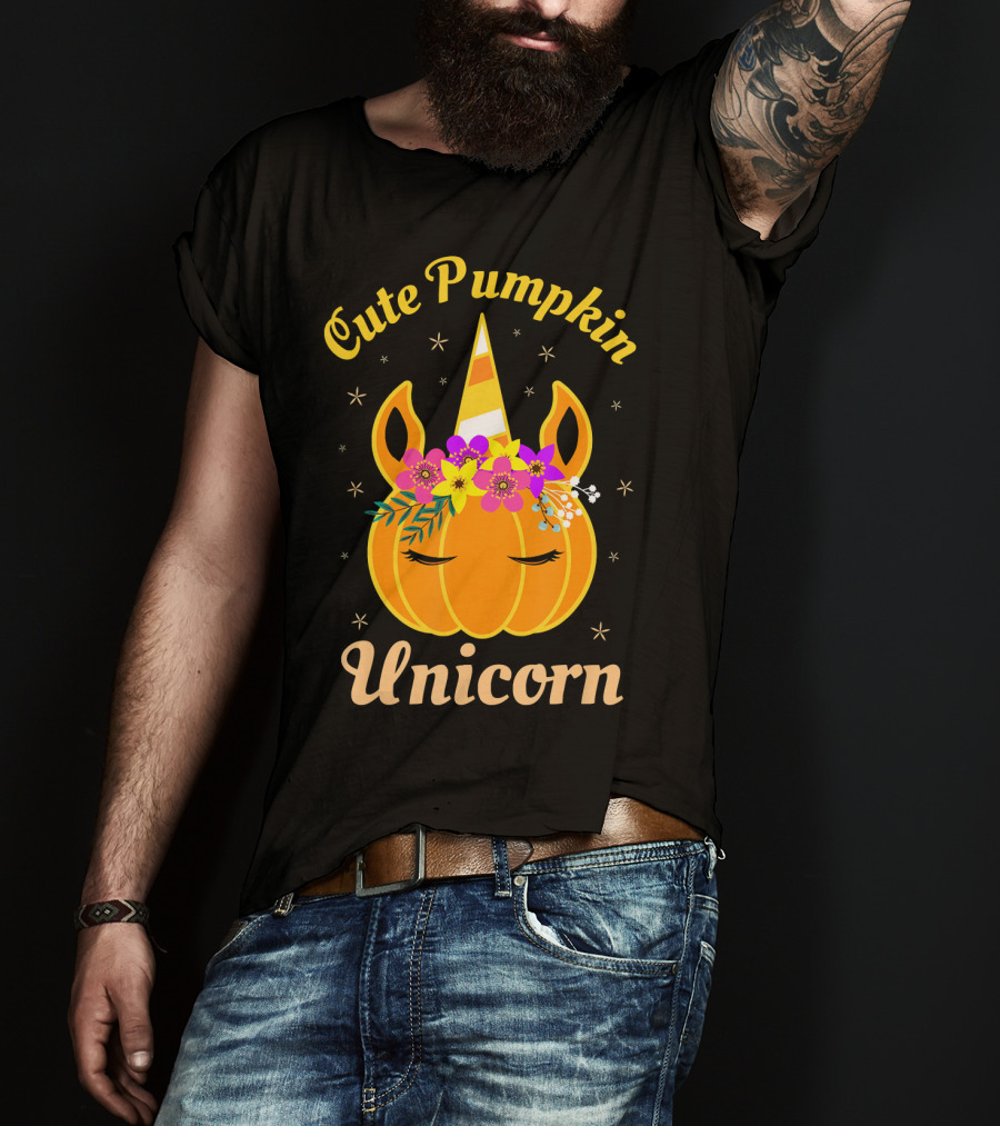 Cute Pumpkin Unicorn Kids Costume Trick Halloween Magic T-Shirt