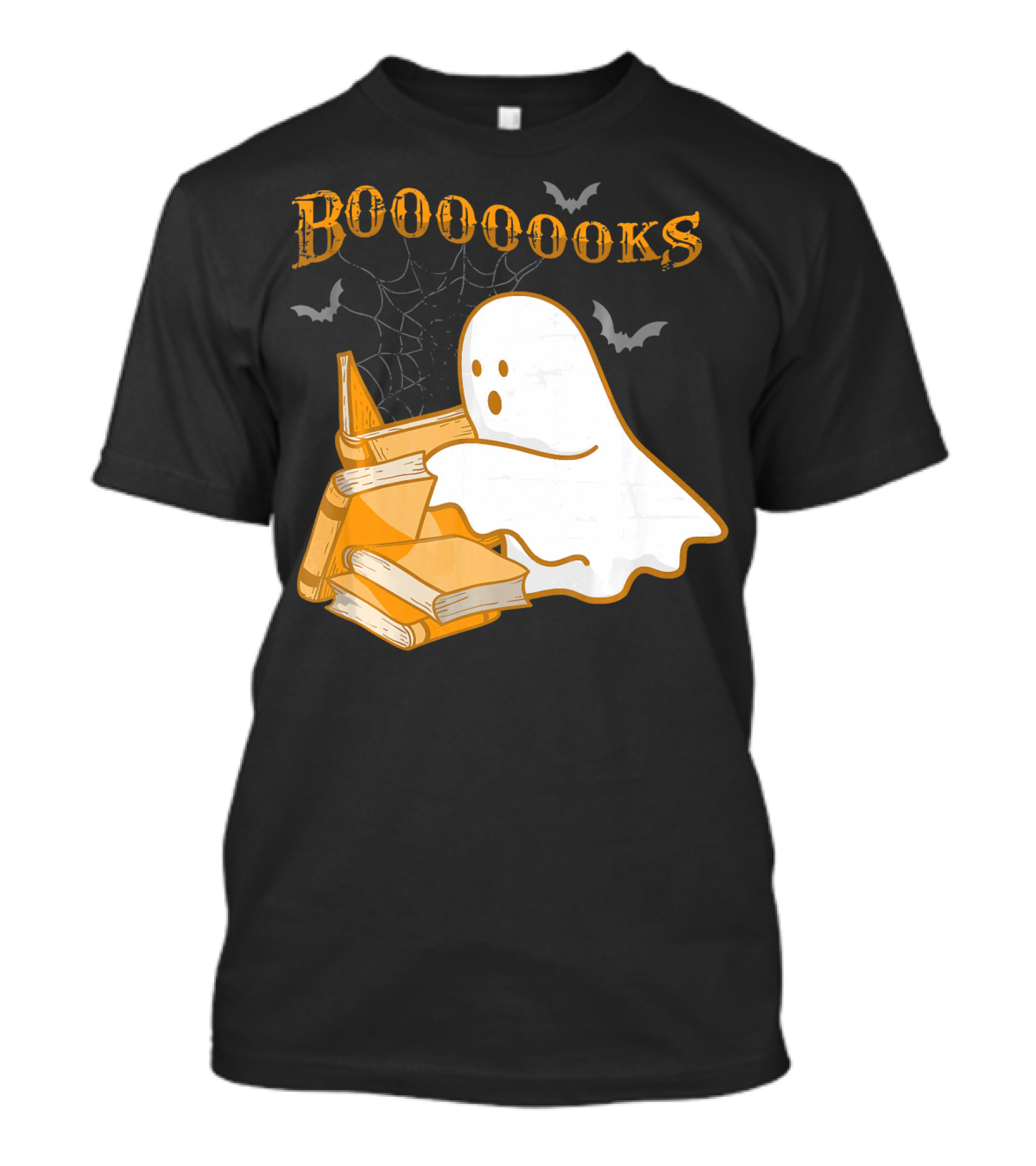 Booooooks Ghost Reading Bat Halloween Teacher T-Shirt