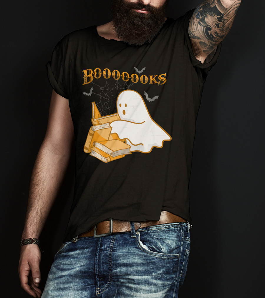 Booooooks Ghost Reading Bat Halloween Teacher T-Shirt