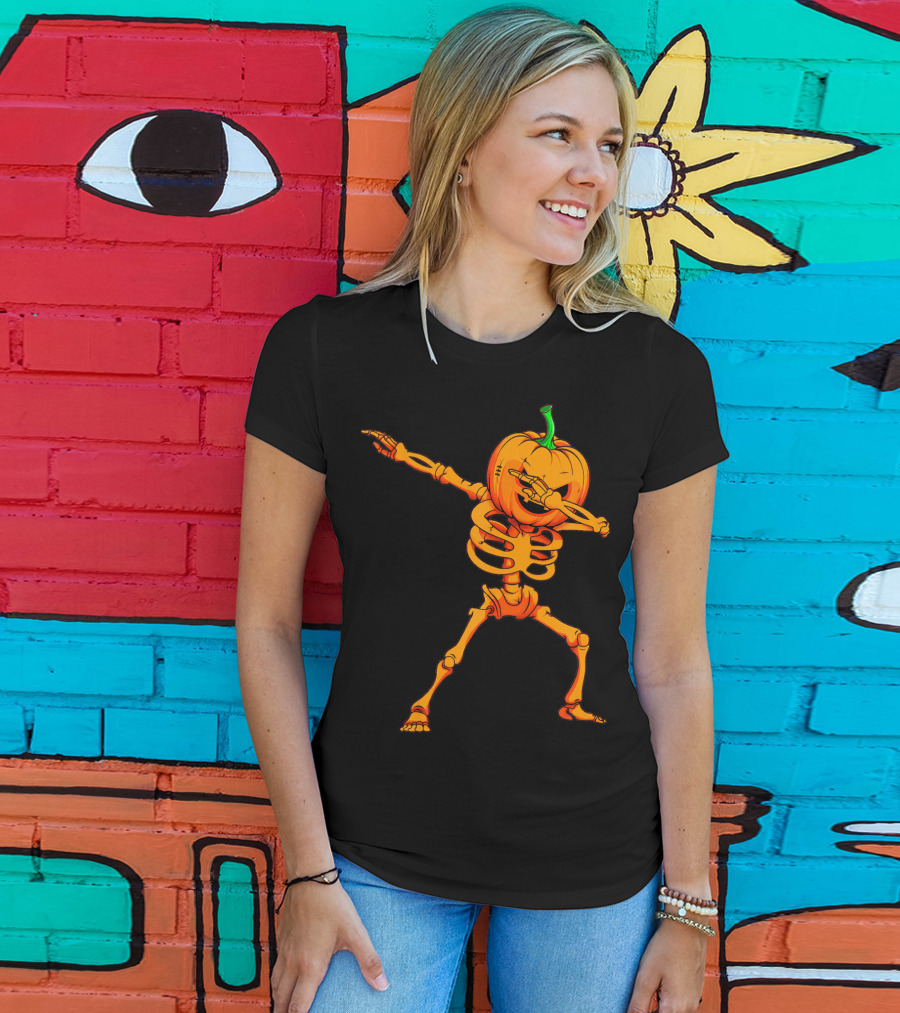 Dabbing Skeleton Pumpkin Halloween Dance T-Shirt
